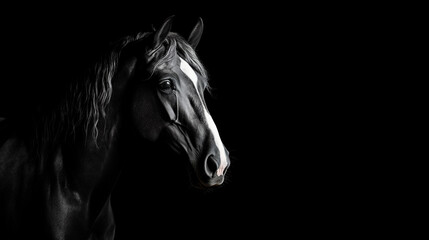 Obraz premium Close-up portrait of a horse on a black background.