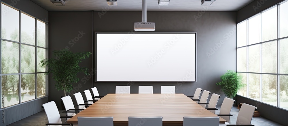 Poster office boardroom with a projection screen with copyspace for text