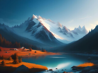 A beautiful mountain lake in autumn,