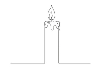 Continuous single line drawing. One line art candle. Isolated on white background vector illustration. Pro vector. 