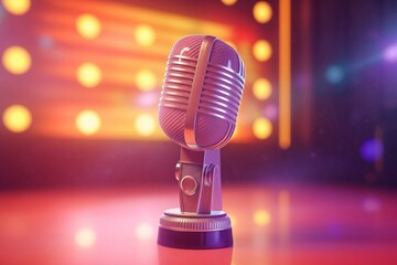 Karaoke competition party. Live singing microphone on show stage. Generate ai