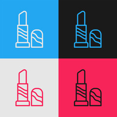 Pop art line Lipstick icon isolated on color background. 8 March. International Happy Women Day. Vector