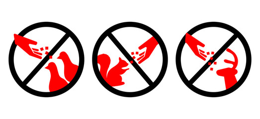 Do not feed the animals wildlife signs set. Vector illustration