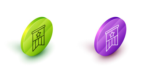 Isometric line American flag icon isolated on white background. Flag of USA. United States of America. Green and purple circle buttons. Vector