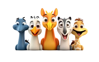 Fotobehang Smiling Colorful Giraffe Kangaroo 3D Cartoon Animals Isolated on Transparent Background PNG. © Haider