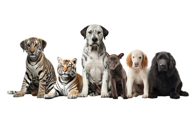 Different Beautiful Dog Tiger Lion Animals Isolated on Transparent Background PNG.