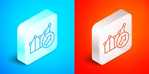 Isometric line Financial growth increase icon isolated on blue and red background. Increasing revenue. Silver square button. Vector