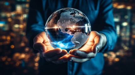 Fototapeta premium A person holding a globe, symbolizing a global perspective on facial recognition