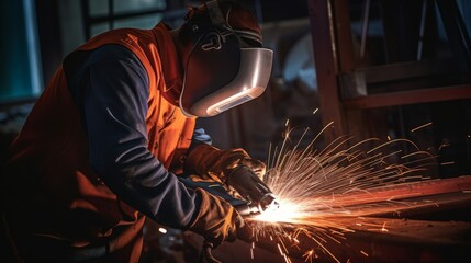 A worker using a welding torch to join metal components