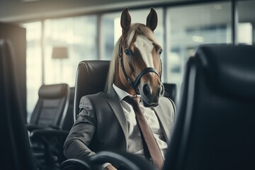 Portrait of horse businessman in the modern office.
