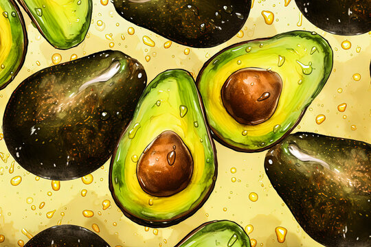 Generative AI Background illustration of fresh avocados