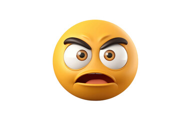 Angry Yellow Emoji Icon Facial Expression 3D Cartoon Isolated on Transparent Background PNG. - obrazy, fototapety, plakaty