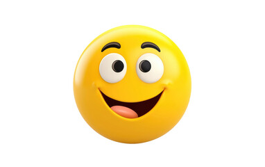 Smiling Yellow Emoji Icon Facial Expression 3D Cartoon Isolated on Transparent Background PNG. - obrazy, fototapety, plakaty