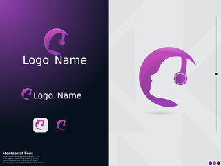 Headphone head logo design. Headphone logo. song. Play music. Headphone vector. Human head. Song. Gaming. Colorful. Face. Play. Business