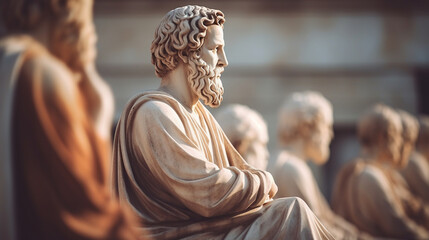 Ancient Greek philosopher statues, philosophy, blurred background - obrazy, fototapety, plakaty