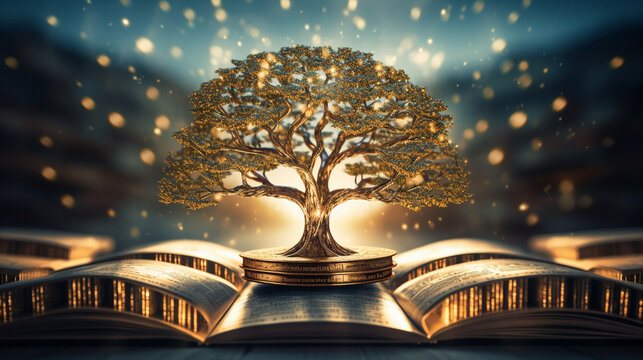 The tree of knowledge with philosophical branches, philosophy, blurred background