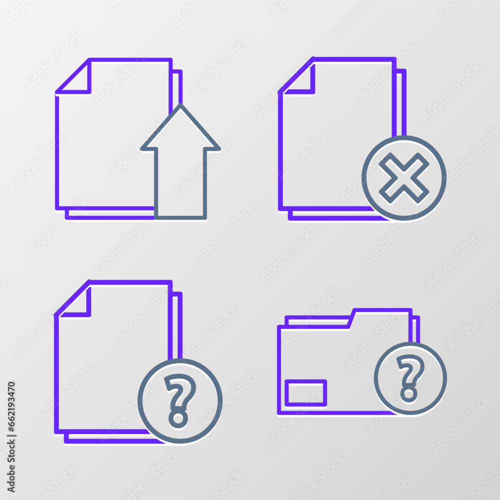 Poster set line unknown document folder, delete file and upload icon. vector
