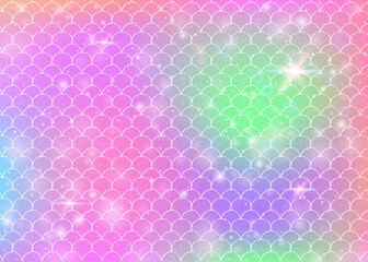 Kawaii mermaid background with princess rainbow scales pattern.
