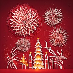 christmas tree with fireworks