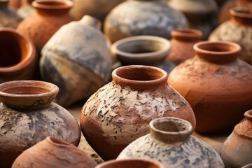 Fototapeta na wymiar Rustic clay pottery reflects the artistry of ancient artisans.