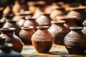 Fototapeta na wymiar Rustic clay pottery reflects the artistry of ancient artisans.