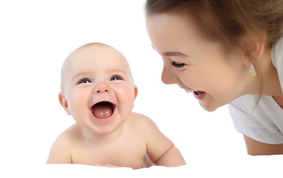 Cute Giggling Baby Tickled Closeup Isolated on Transparent Background PNG.