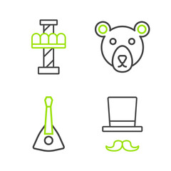 Set line Magician, Balalaika, Bear head and Attraction carousel icon. Vector