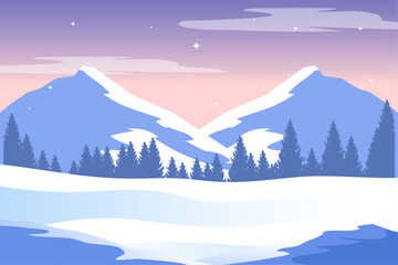 flat design winter landscape with tree background