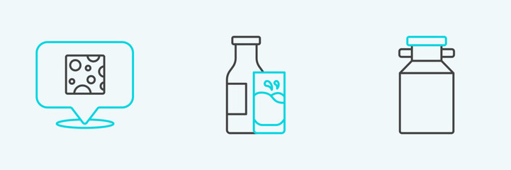 Set line Can container for milk, Cheese and Bottle and glass icon. Vector