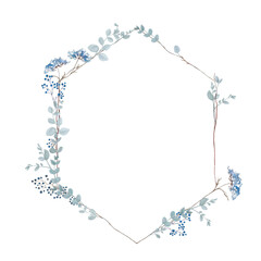 Flowers - Leaves bouquets Watercolor Blue  Frame flowers Aquarell Clipart, Einladun