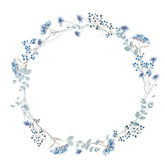 Flowers - Leaves bouquets Watercolor Blue  Frame flowers Aquarell Clipart, Einladun