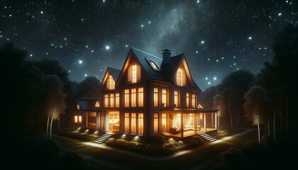 Peaceful house and night sky.
Generative AI
