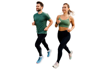 Fototapeta na wymiar Friends active lifestyle time for sports. Active leg exercises in fitness clothes. Body Warm-up Two athletic people train a male instructor and a female client. Transparent background.