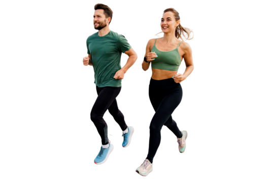 Friends active lifestyle time for sports. Active leg exercises in fitness clothes. Body Warm-up Two athletic people train a male instructor and a female client.   Transparent background.