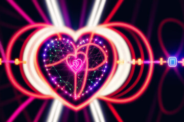 A beautiful abstract human heart. Neon colors.Dance of Human Heart and AI. Generative AI