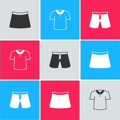 Set Skirt, Shirt and Short or pants icon. Vector