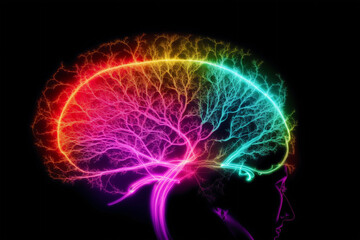 Minds Symphony. Unveiling the Intricate Dance of the Human Brain. A beautiful abstract human brain. Generative AI