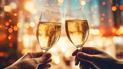 glasses of champagne in hands
