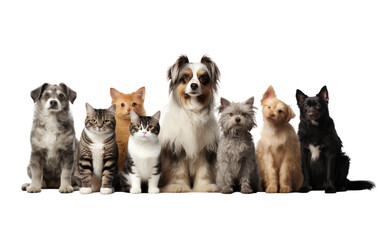 Attractive Group of Cats and Dogs Animals Isolated on Transparent Background PNG.