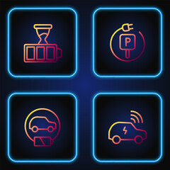 Set line Smart car system, Electric, Battery charge and Charging parking electric. Gradient color icons. Vector