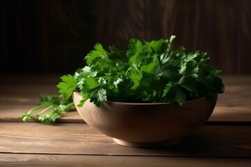 Bowl with fresh parsley. Aromatic green cooking ingredient with vitamins. Generate ai