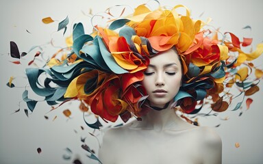 Abstract illustration of chaotic and creative woman mind 