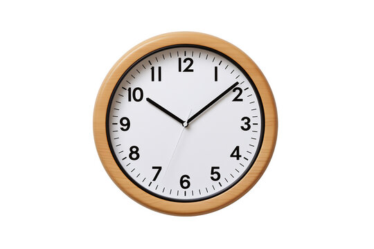 Brown wall clock with wooden rim, png file cut out and isolated on a transparent background, computer Generative AI stock illustration image