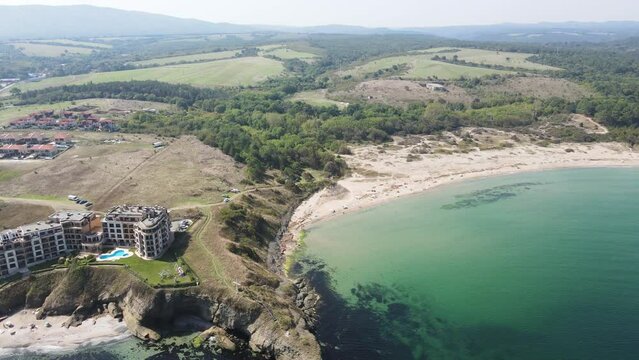 Aerial view of Black sea coast near Coral beach, Burgas Region, Bulgaria 
