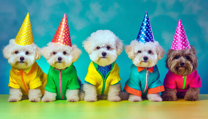 Group of dogs in hats