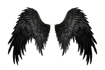 spread black dark demon feather angel wings on transparent background - obrazy, fototapety, plakaty