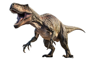 full body of a roaring carnivorous dinosaur on transparent background