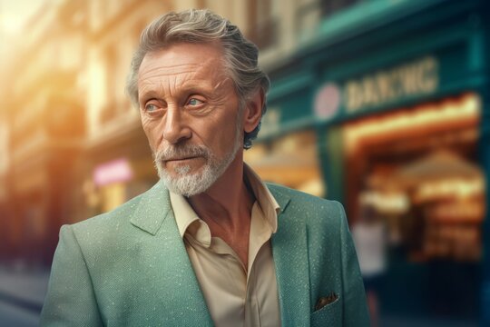 Western gentleman in France. French stylish man on city street. Generate ai