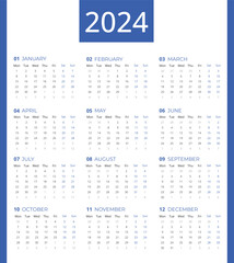 calendar for 2024, Calendar 2024 week starting Monday, Simple and professional 2024  Calendar template to make your new year planning easy.