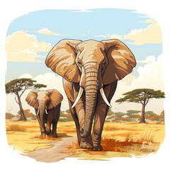 Mighty elephants roam the savannah